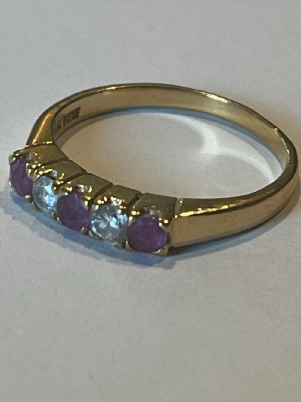 14K “HGE” Gold Ring Pink/Clear Stones